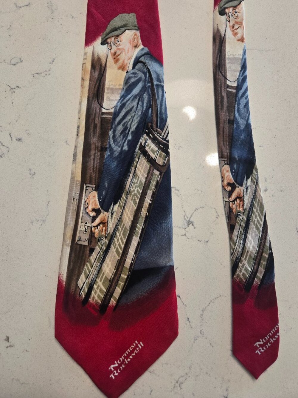 Vintage Norman Rockwell Golf Novelty Tie – Golf Scene Red Silk